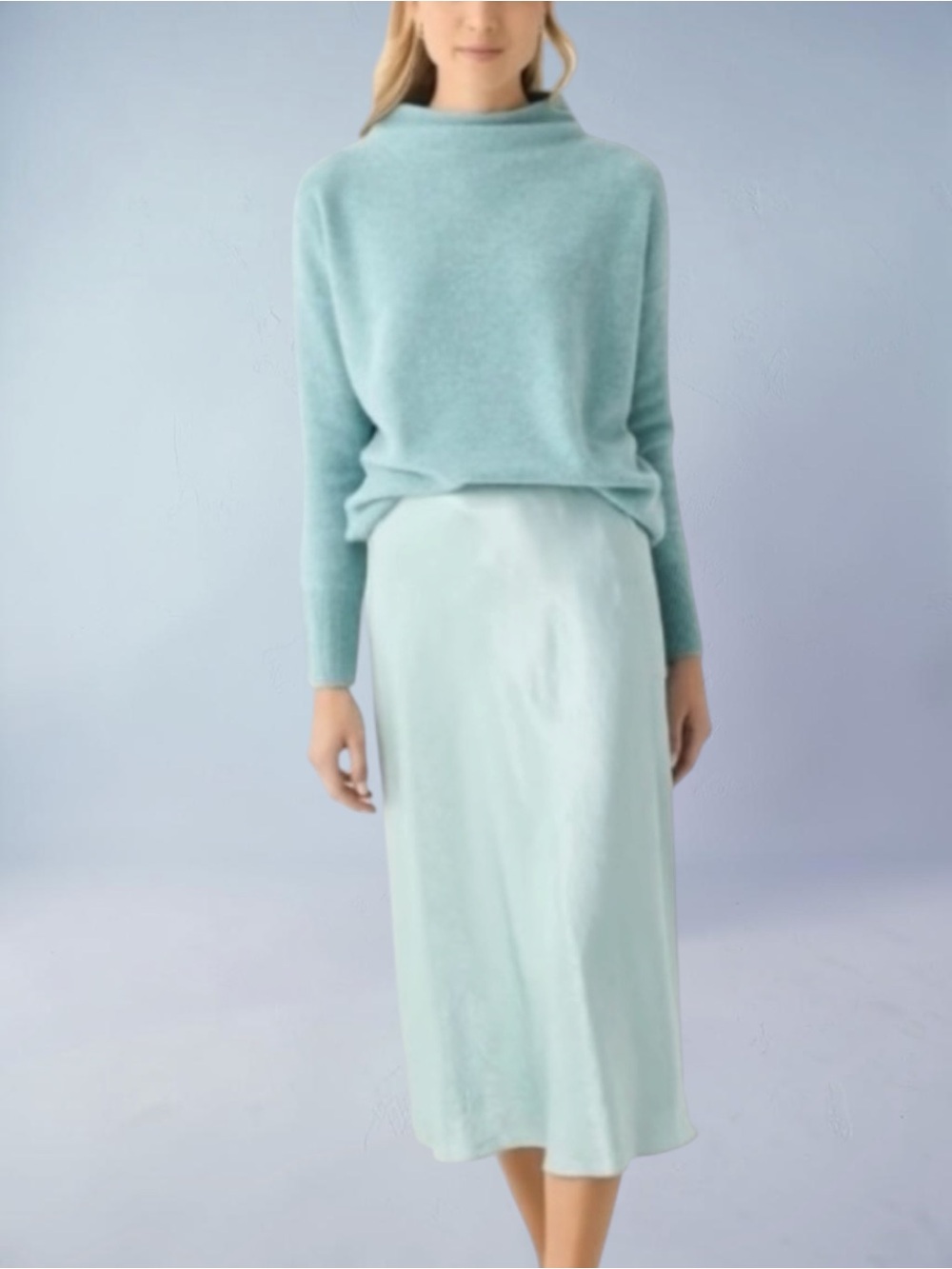 VINCE Aqua Mineral Lingerie Detail Satin Slip Skirt